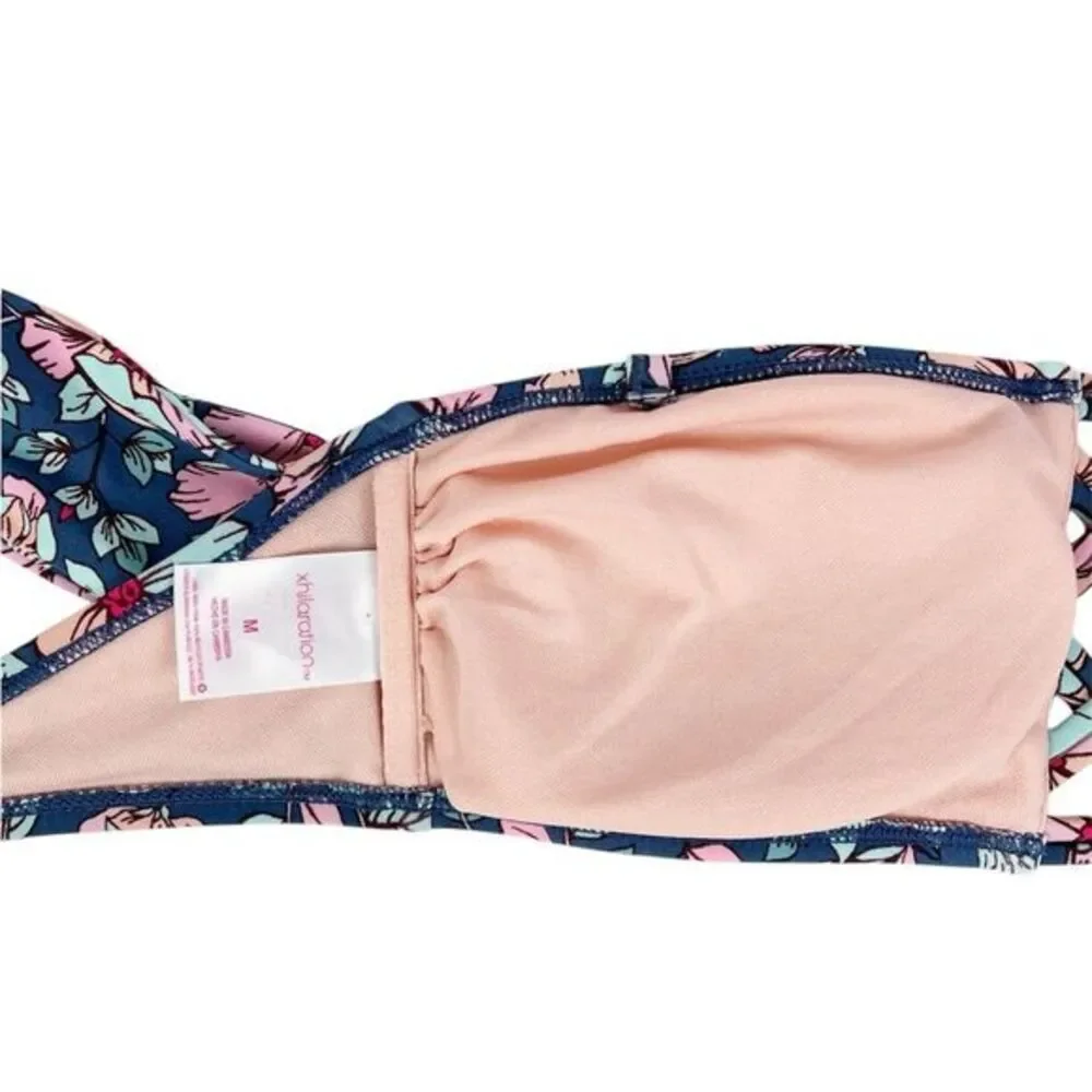 Xhilaration Dusty Blue Floral Strapless Bandeau‎ Bikini Size Medium